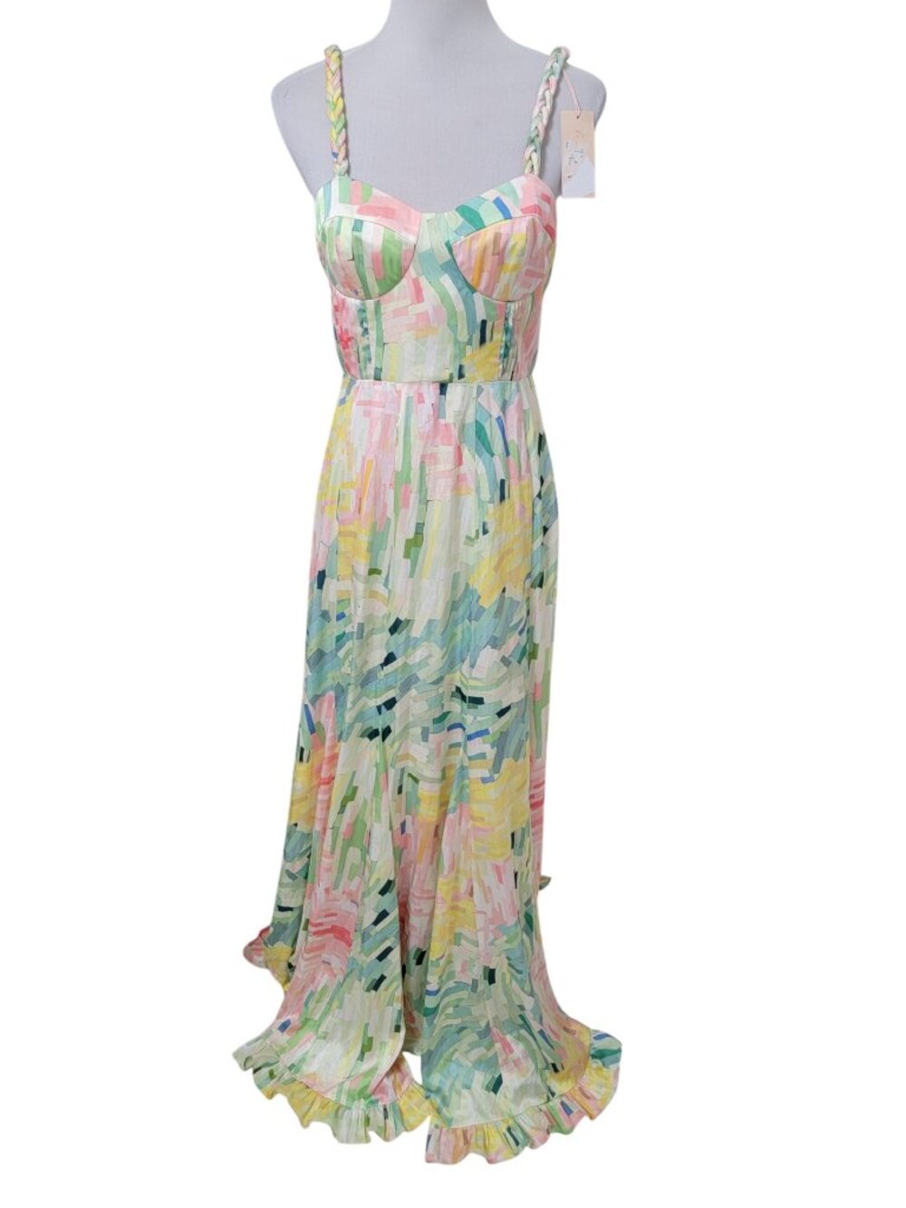Hutch "Shyla" Pastel Painterly Dream Halter Maxi Dress/Gown, NEW with Tag